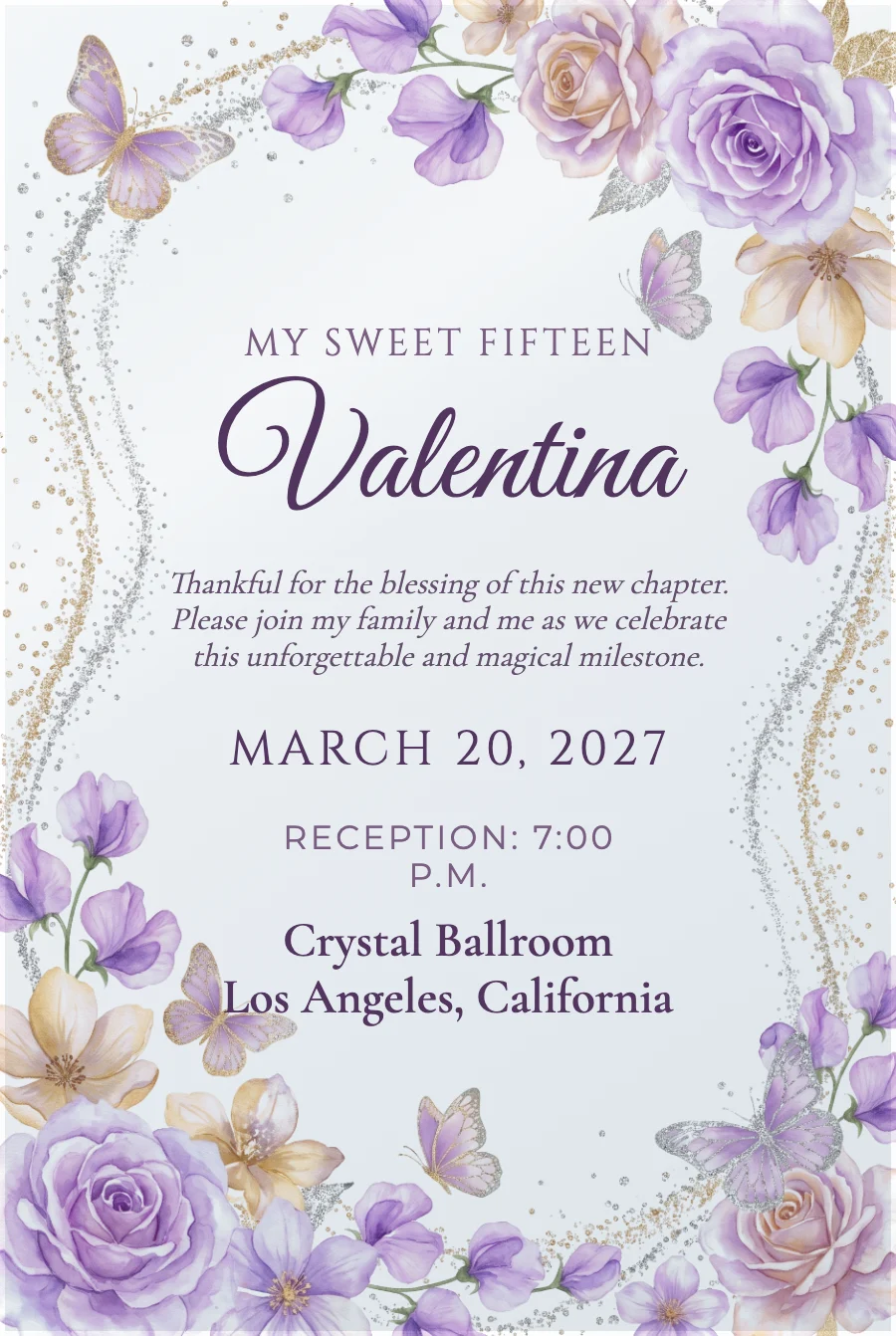 Lavender Butterflies Quinceañera on Acrylic — Clear acrylic