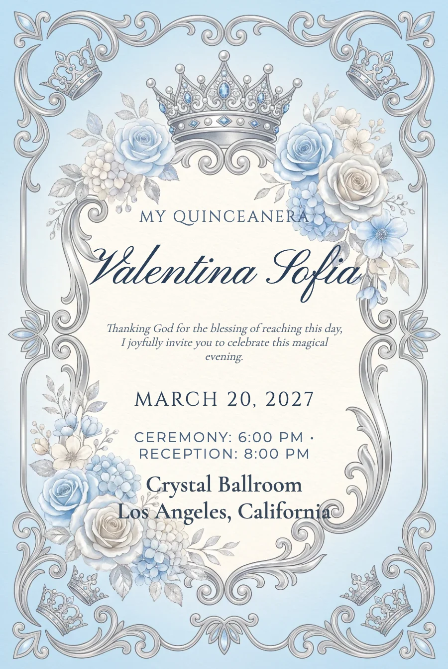 Sky Blue Princess Quinceañera on Paper — Fine paper