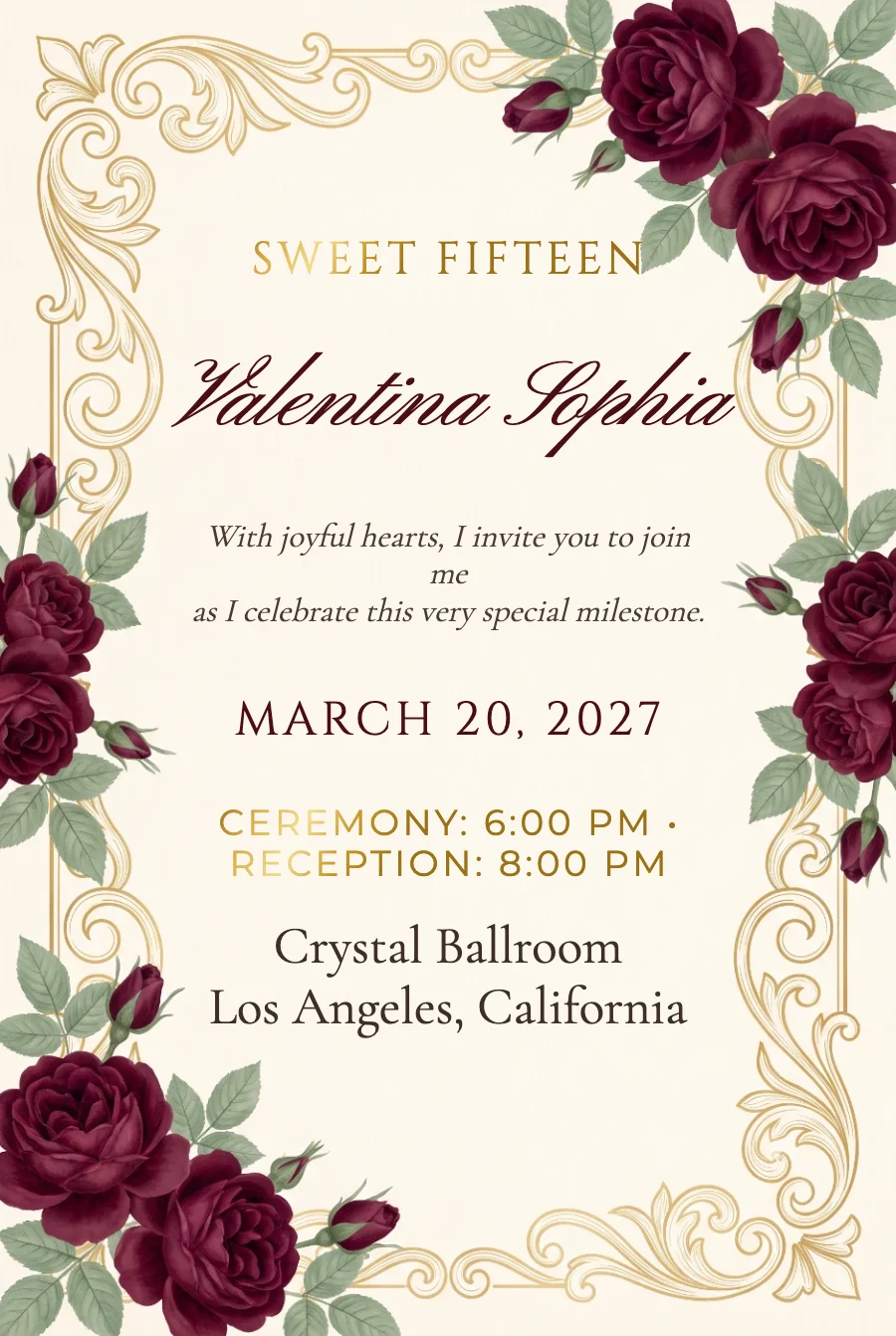 Burgundy & Gold Quinceañera on Paper — Fine paper