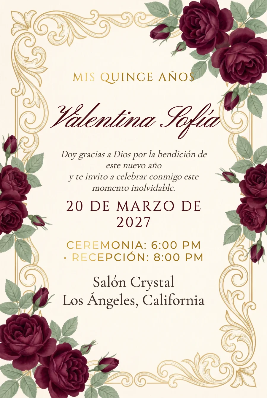 XV Rosas Vino y Oro en Papel — Papel fino